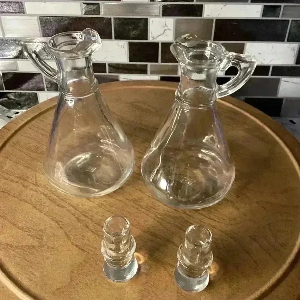 Vintage Anchor Hocking Crystal Clear Dressing/Oil & Vinegar /stopper set of 2